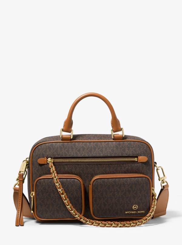 Damske Crossbody Kabelka Michael Kors Elliot Medium Logo Čokoláda Žlté - Kabelky Michael Kors Sleva | PUIGQ-6523